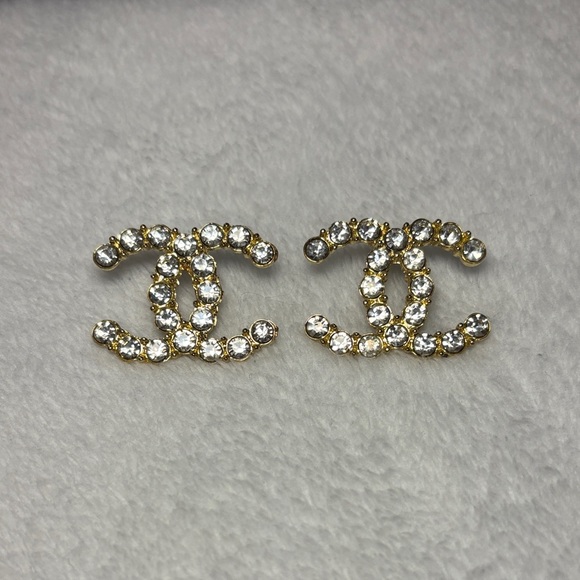 Elegant Gold and Silver Crystal Logo Earrings - Picture 2 of 6